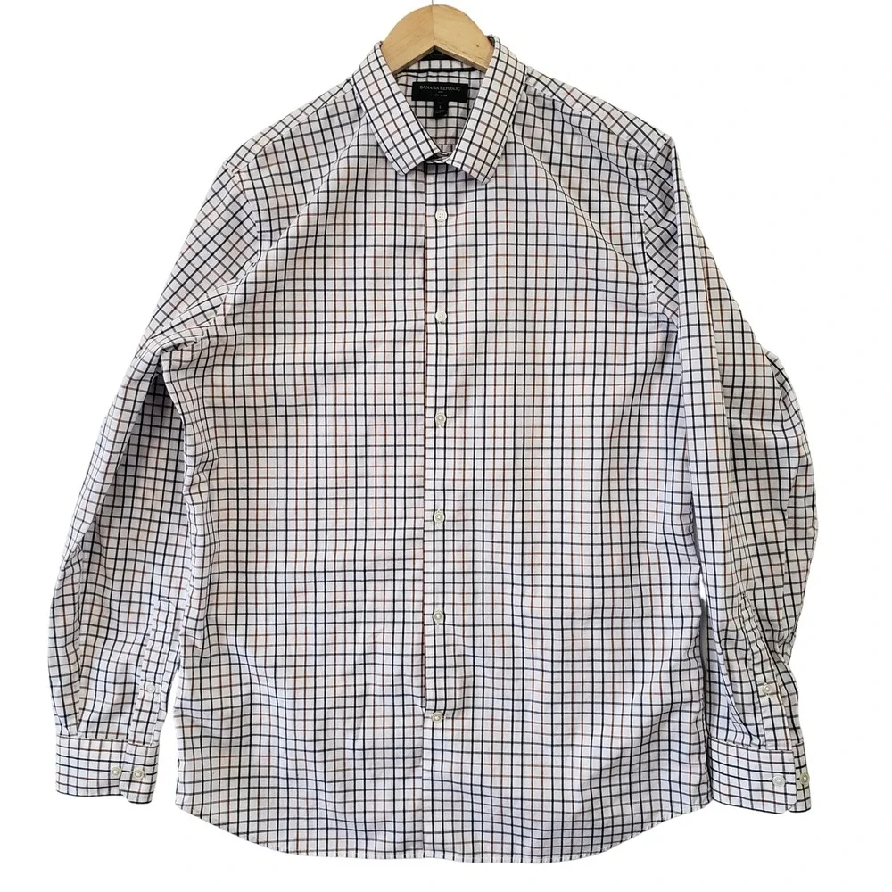 Banana Republic Button Down Shirt Mens Large Tall Check Non Iron Standard Fit‎
